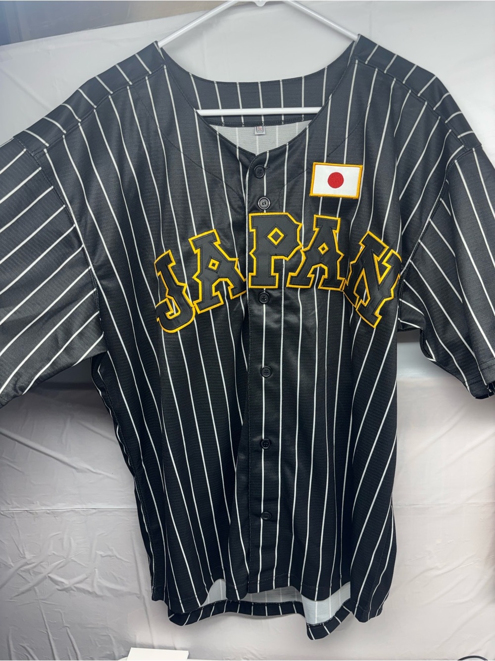 Black Japan Pinstripe Baseball Jersey with Yellow Trim